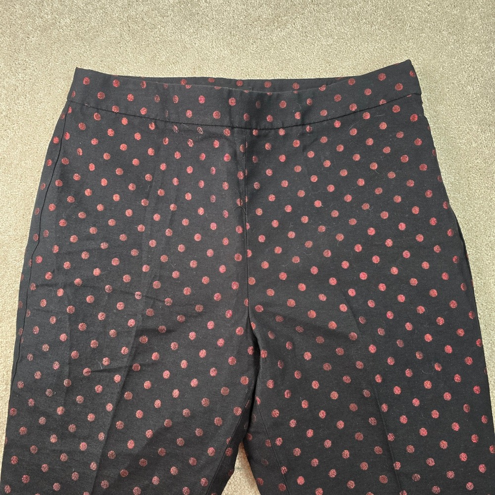 Talbots Womens Black Metallic Red Polka Dot Side Zip Ankle Dress Pants Size 14